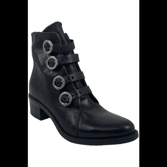Miz Mooz Shoes - Miz Mooz Leather Buckle Ankle Boots Fawn Black - Medium